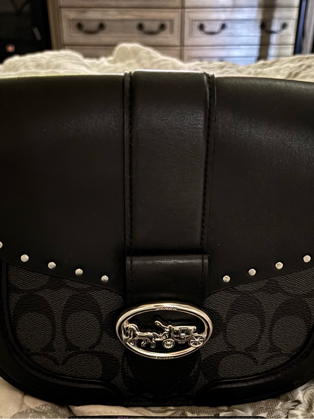 Coach Black Signature Leather Crossbody Saddle Bag